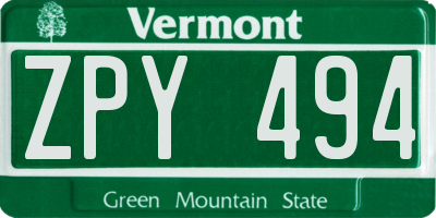 VT license plate ZPY494