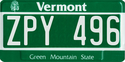 VT license plate ZPY496