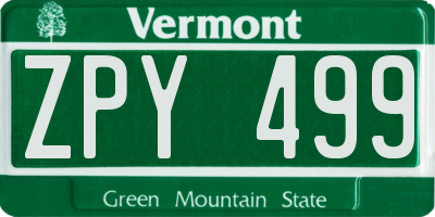 VT license plate ZPY499
