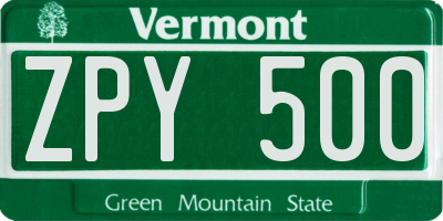 VT license plate ZPY500