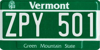 VT license plate ZPY501