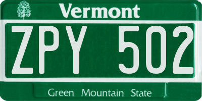 VT license plate ZPY502