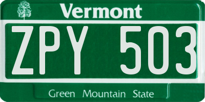 VT license plate ZPY503