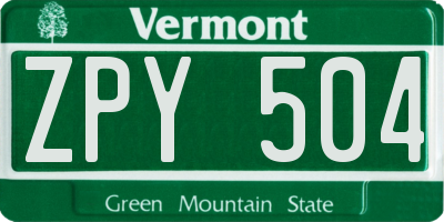 VT license plate ZPY504