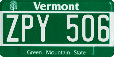 VT license plate ZPY506