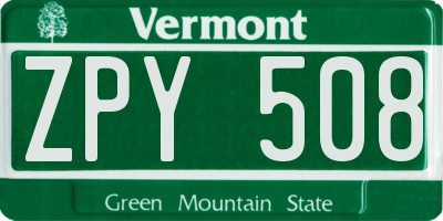 VT license plate ZPY508
