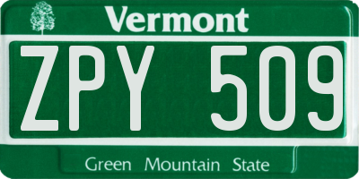 VT license plate ZPY509