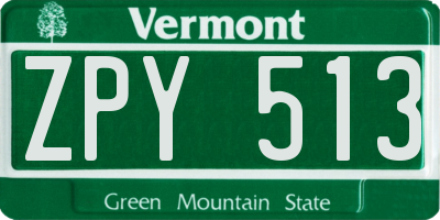 VT license plate ZPY513