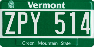 VT license plate ZPY514