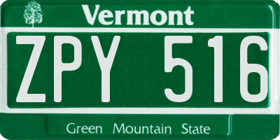 VT license plate ZPY516