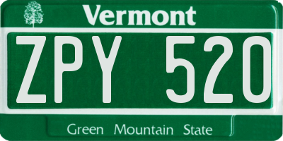VT license plate ZPY520