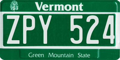 VT license plate ZPY524