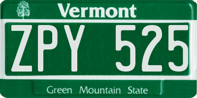 VT license plate ZPY525