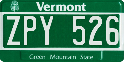 VT license plate ZPY526