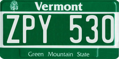 VT license plate ZPY530