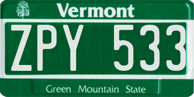 VT license plate ZPY533