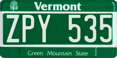 VT license plate ZPY535