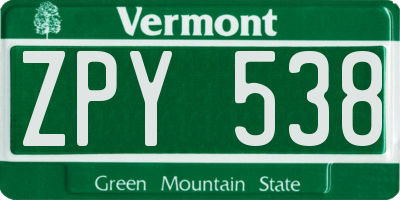 VT license plate ZPY538