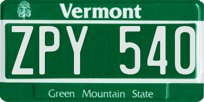 VT license plate ZPY540