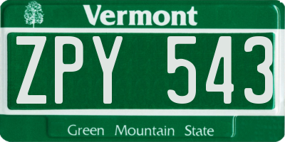 VT license plate ZPY543