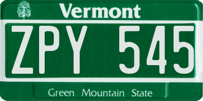 VT license plate ZPY545