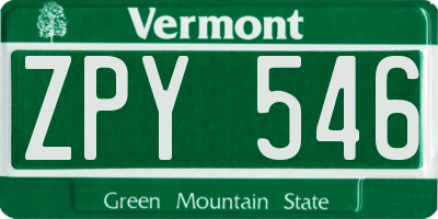 VT license plate ZPY546