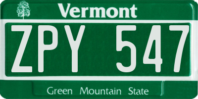 VT license plate ZPY547