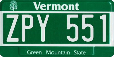 VT license plate ZPY551