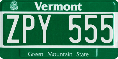 VT license plate ZPY555