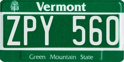 VT license plate ZPY560