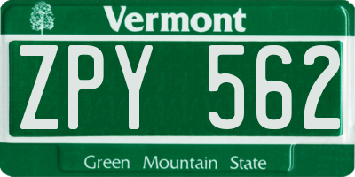 VT license plate ZPY562