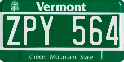 VT license plate ZPY564