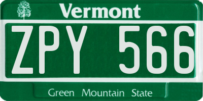 VT license plate ZPY566