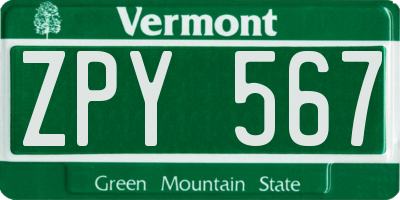 VT license plate ZPY567