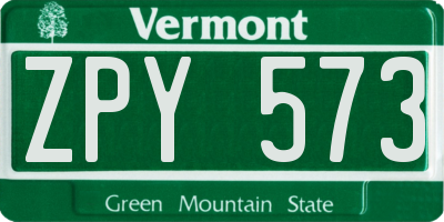 VT license plate ZPY573