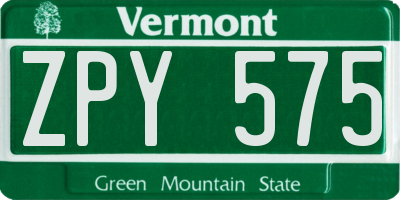 VT license plate ZPY575