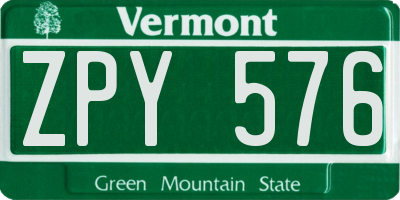 VT license plate ZPY576