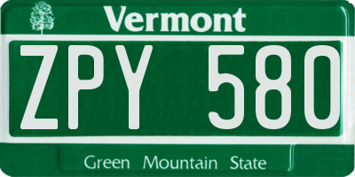 VT license plate ZPY580