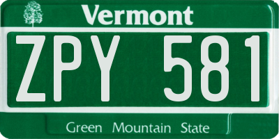 VT license plate ZPY581