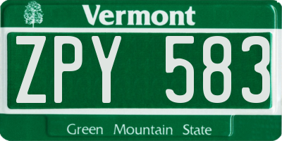 VT license plate ZPY583