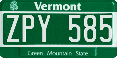VT license plate ZPY585