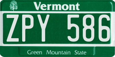 VT license plate ZPY586