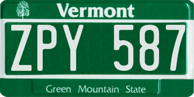 VT license plate ZPY587