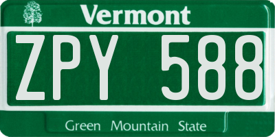 VT license plate ZPY588
