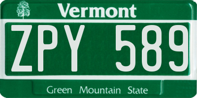 VT license plate ZPY589