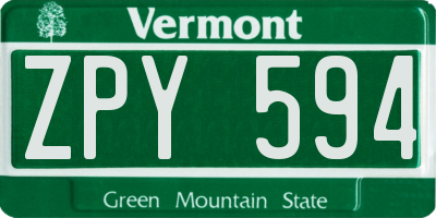 VT license plate ZPY594
