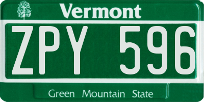 VT license plate ZPY596