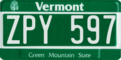 VT license plate ZPY597