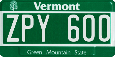 VT license plate ZPY600