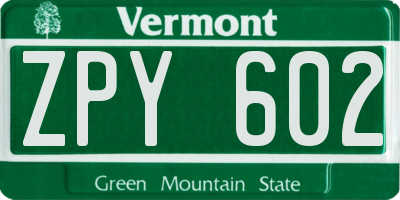 VT license plate ZPY602